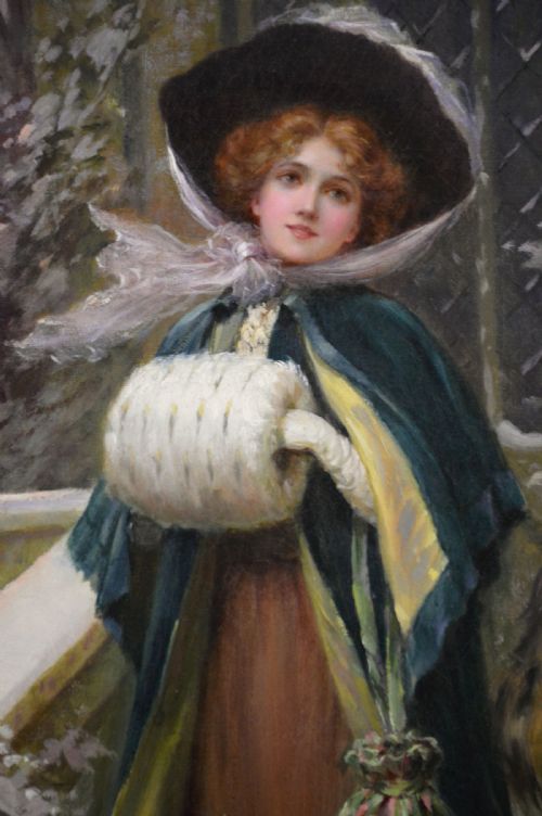 GENRE OIL PAINTING OF WOMEN DOG OUTSIDE A HOUSE BY SYDNEY KENDRICK - ADDITIONAL PHOTO 3
