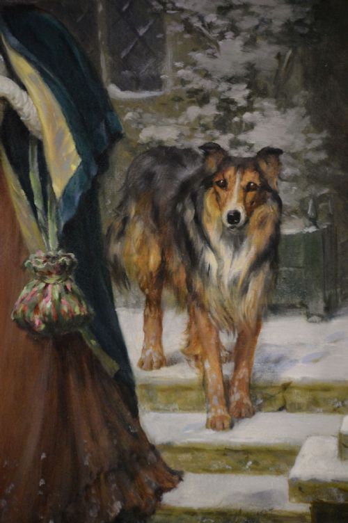 GENRE OIL PAINTING OF WOMEN DOG OUTSIDE A HOUSE BY SYDNEY KENDRICK - ADDITIONAL PHOTO 5