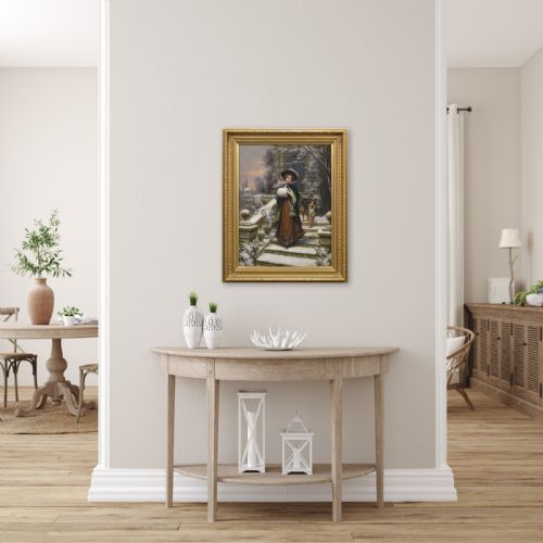 GENRE OIL PAINTING OF WOMEN DOG OUTSIDE A HOUSE BY SYDNEY KENDRICK - ADDITIONAL PHOTO 8