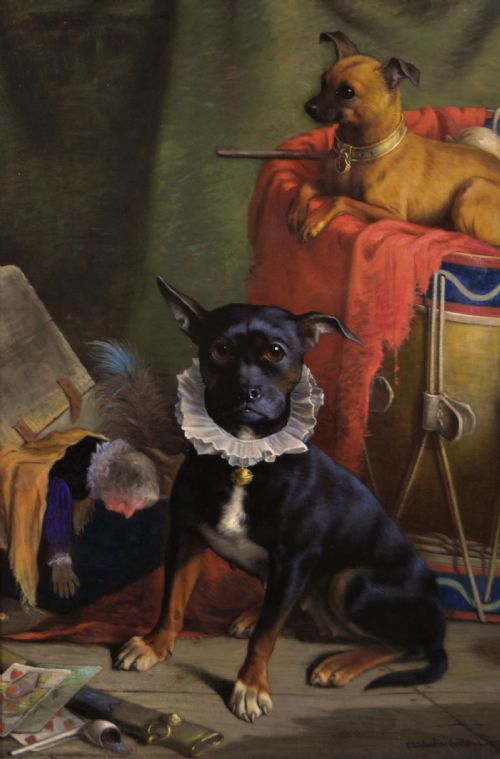 DOG PORTRAIT OIL PAINTING OF TWO SHOW DOGS BY VALENTINE THOMAS GARLAND - ADDITIONAL PHOTO 1