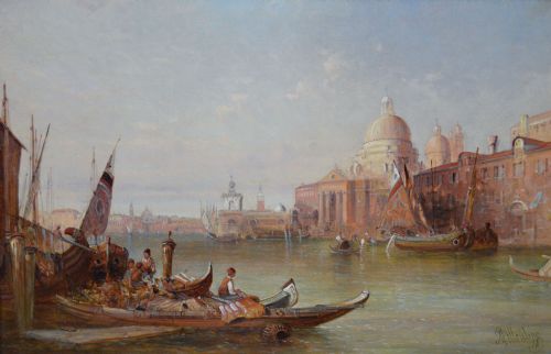TOWNSCAPE OIL PAINTING OF THE SANTA MARIA DELLA SALUTE VENICE BY ALFRED POLLENTINE - ADDITIONAL PHOTO 1