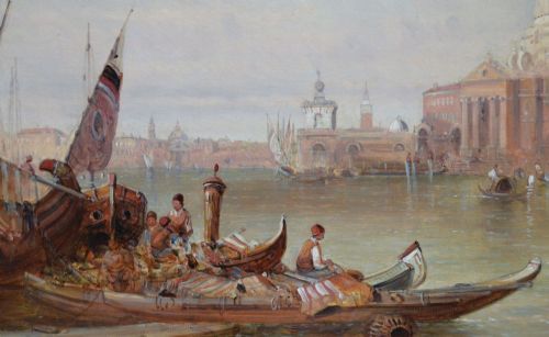 TOWNSCAPE OIL PAINTING OF THE SANTA MARIA DELLA SALUTE VENICE BY ALFRED POLLENTINE - ADDITIONAL PHOTO 2
