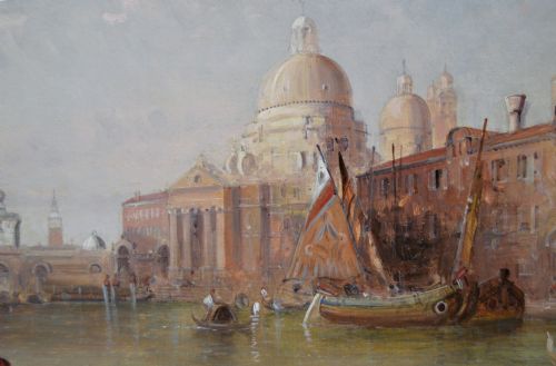 TOWNSCAPE OIL PAINTING OF THE SANTA MARIA DELLA SALUTE VENICE BY ALFRED POLLENTINE - ADDITIONAL PHOTO 3