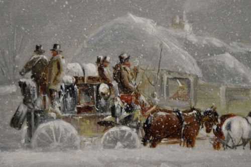 COACHING OIL PAINTING OF A STAGECOACH CAUGHT IN A SNOWSTORM BY JOHN CHARLES MAGGS - ADDITIONAL PHOTO 3