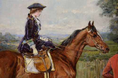 GENRE HISTORICAL OIL PAINTING OF A LADY AND GENTLEMAN AT A BLACKSMITHS BY HEYWOOD HARDY - ADDITIONAL PHOTO 3