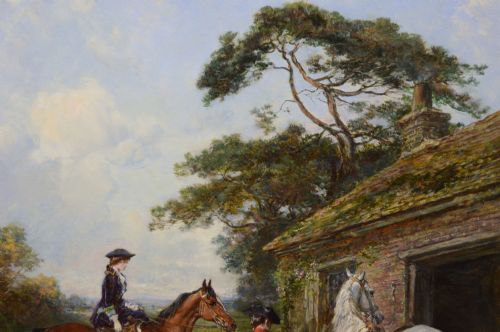 GENRE HISTORICAL OIL PAINTING OF A LADY AND GENTLEMAN AT A BLACKSMITHS BY HEYWOOD HARDY - ADDITIONAL PHOTO 6