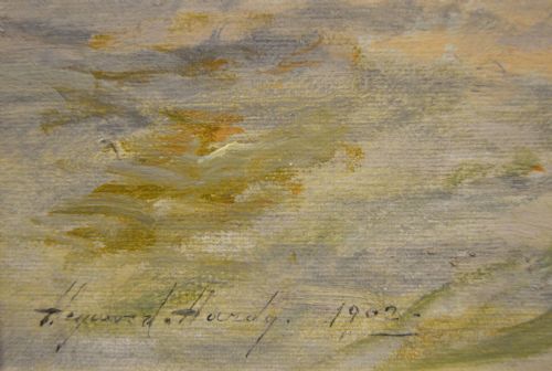 GENRE HISTORICAL OIL PAINTING OF A LADY AND GENTLEMAN AT A BLACKSMITHS BY HEYWOOD HARDY - ADDITIONAL PHOTO 7