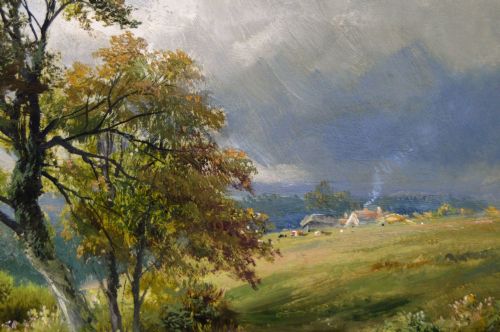 LANDSCAPE OIL PAINTING OF A SHEPHERD FLOCK IN A COUNTRY LANE BY GEORGE TURNER - ADDITIONAL PHOTO 3
