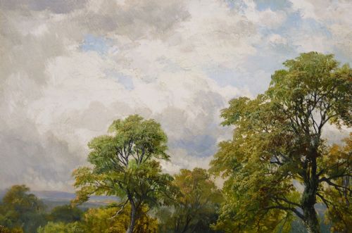 LANDSCAPE OIL PAINTING OF A SHEPHERD FLOCK IN A COUNTRY LANE BY GEORGE TURNER - ADDITIONAL PHOTO 4