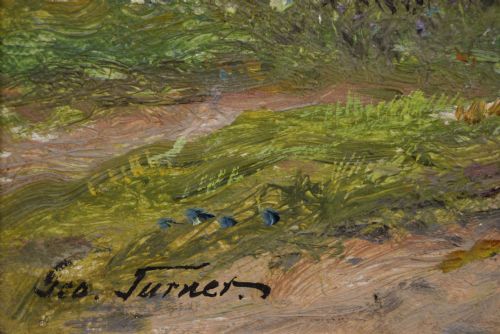 LANDSCAPE OIL PAINTING OF A SHEPHERD FLOCK IN A COUNTRY LANE BY GEORGE TURNER - ADDITIONAL PHOTO 6