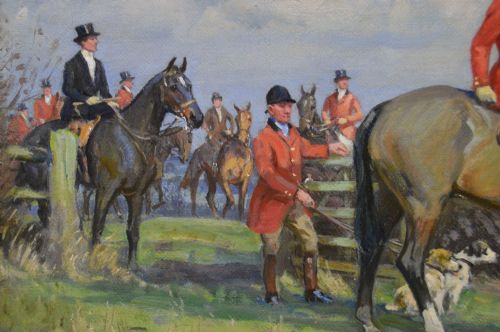 SPORTING OIL PAINTING OF HUNTERS HOUNDS BY JOHN SANDERSONWELLS - ADDITIONAL PHOTO 3