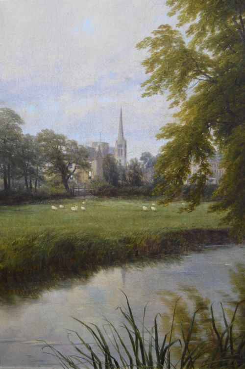 LANDSCAPE OIL PAINTING OF CATTLE NEXT TO THE RIVER LEAM BY THOMAS BAKER OF LEAMINGTON - ADDITIONAL PHOTO 3