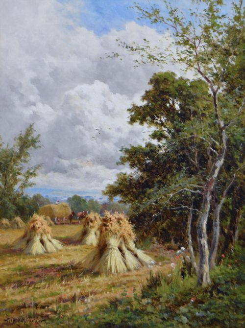 LANDSCAPE OIL PAINTING OF A HARVEST FIELD BY HENRY H PARKER - ADDITIONAL PHOTO 1