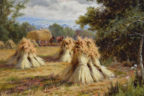 LANDSCAPE OIL PAINTING OF A HARVEST FIELD BY HENRY H PARKER - ADDITIONAL PHOTO 2