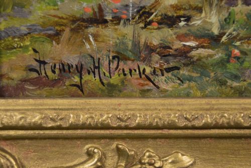 LANDSCAPE OIL PAINTING OF A HARVEST FIELD BY HENRY H PARKER - ADDITIONAL PHOTO 3