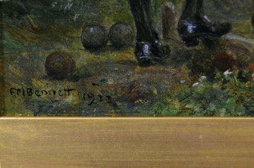 HISTORICAL GENRE OIL PAINTING OF GENTLEMEN PLAYING BOWLS BY FRANK MOSS BENNETT - ADDITIONAL PHOTO 5