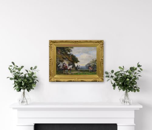 HISTORICAL GENRE OIL PAINTING OF GENTLEMEN PLAYING BOWLS BY FRANK MOSS BENNETT - ADDITIONAL PHOTO 7