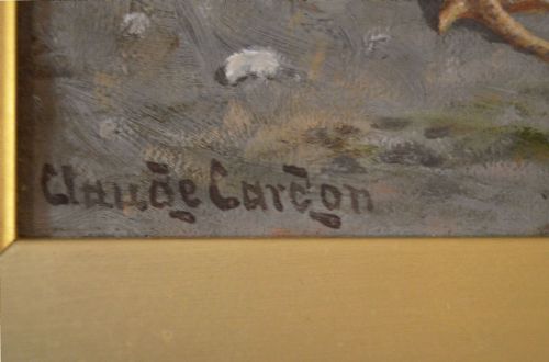 ANIMAL OIL PAINTING OF HENS COCKEREL CHICKS BY CLAUDE CARDON - ADDITIONAL PHOTO 4