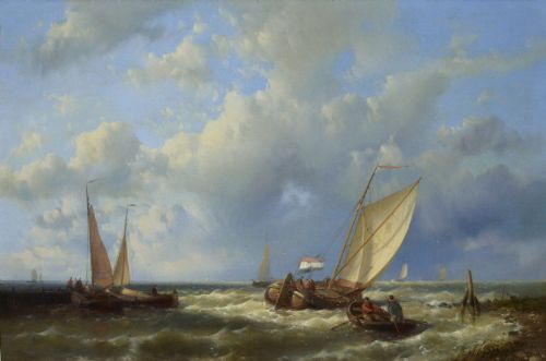 SEASCAPE OIL PAINTING OF SAILING BOATS OFF THE DUTCH COAST BY ABRAHAM HULK SNR - ADDITIONAL PHOTO 1