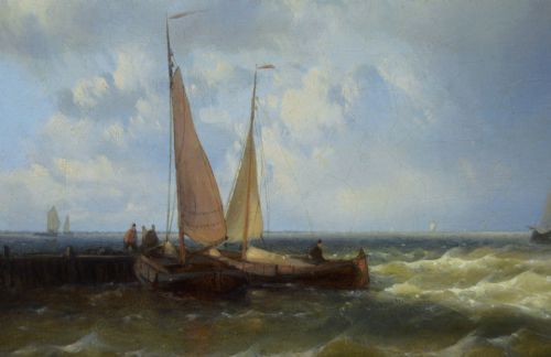 SEASCAPE OIL PAINTING OF SAILING BOATS OFF THE DUTCH COAST BY ABRAHAM HULK SNR - ADDITIONAL PHOTO 2