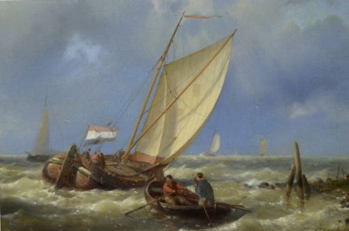 SEASCAPE OIL PAINTING OF SAILING BOATS OFF THE DUTCH COAST BY ABRAHAM HULK SNR - ADDITIONAL PHOTO 3