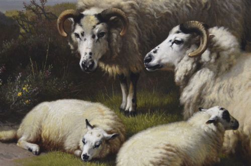 LANDSCAPE OIL PAINTING OF A PONY WITH SHEEP NEAR A COAST BY EUGENE JOSEPH VERBOECKHOVEN - ADDITIONAL PHOTO 5