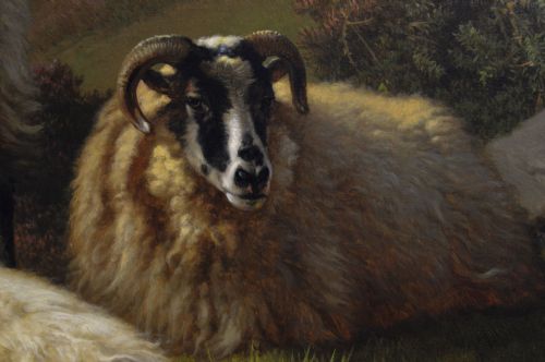 LANDSCAPE OIL PAINTING OF A PONY WITH SHEEP NEAR A COAST BY EUGENE JOSEPH VERBOECKHOVEN - ADDITIONAL PHOTO 6