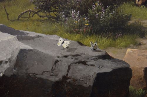 LANDSCAPE OIL PAINTING OF A PONY WITH SHEEP NEAR A COAST BY EUGENE JOSEPH VERBOECKHOVEN - ADDITIONAL PHOTO 7