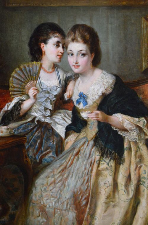 GENRE OIL PAINTING OF TWO WOMEN AT TEA BY ROBERT ALEXANDER HILLINGFORD - ADDITIONAL PHOTO 2