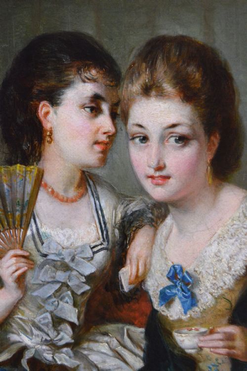 GENRE OIL PAINTING OF TWO WOMEN AT TEA BY ROBERT ALEXANDER HILLINGFORD - ADDITIONAL PHOTO 3