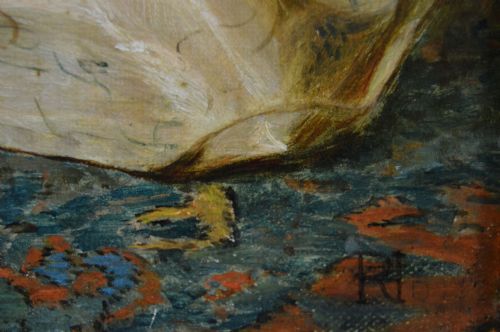 GENRE OIL PAINTING OF TWO WOMEN AT TEA BY ROBERT ALEXANDER HILLINGFORD - ADDITIONAL PHOTO 5