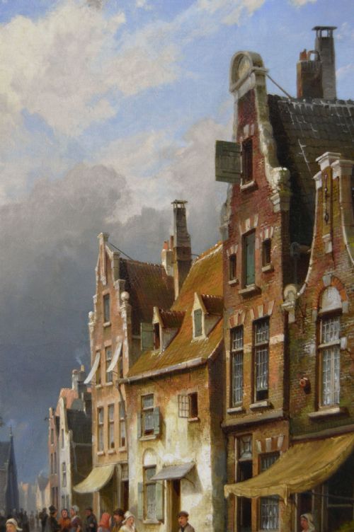TOWNSCAPE OIL PAINTING OF FIGURES IN A DUTCH STREET BY CORNELIS CHRISTIAN DOMMERSEN - ADDITIONAL PHOTO 2