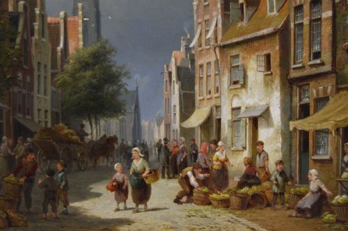 TOWNSCAPE OIL PAINTING OF FIGURES IN A DUTCH STREET BY CORNELIS CHRISTIAN DOMMERSEN - ADDITIONAL PHOTO 3