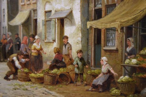 TOWNSCAPE OIL PAINTING OF FIGURES IN A DUTCH STREET BY CORNELIS CHRISTIAN DOMMERSEN - ADDITIONAL PHOTO 4