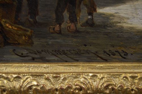 TOWNSCAPE OIL PAINTING OF FIGURES IN A DUTCH STREET BY CORNELIS CHRISTIAN DOMMERSEN - ADDITIONAL PHOTO 5