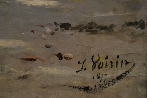 GENRE OIL PAINTING OF FIGURES WITH HORSES AND A CART BY LON JOSEPH VOIRIN - ADDITIONAL PHOTO 6
