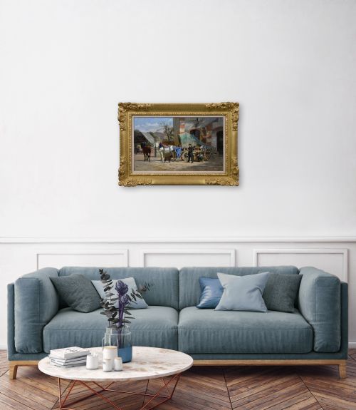 GENRE OIL PAINTING OF FIGURES WITH HORSES AND A CART BY LON JOSEPH VOIRIN - ADDITIONAL PHOTO 9