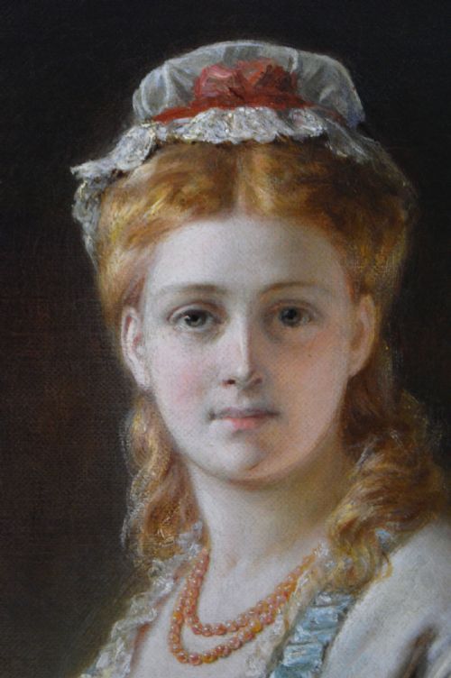 PORTRAIT OIL PAINTING OF A WOMAN HOLDING A TRAY BY JOHN ROBERT DICKSEE - ADDITIONAL PHOTO 2