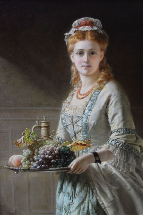 PORTRAIT OIL PAINTING OF A WOMAN HOLDING A TRAY BY JOHN ROBERT DICKSEE - ADDITIONAL PHOTO 3