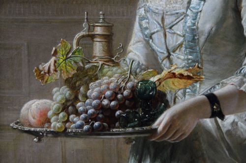PORTRAIT OIL PAINTING OF A WOMAN HOLDING A TRAY BY JOHN ROBERT DICKSEE - ADDITIONAL PHOTO 4