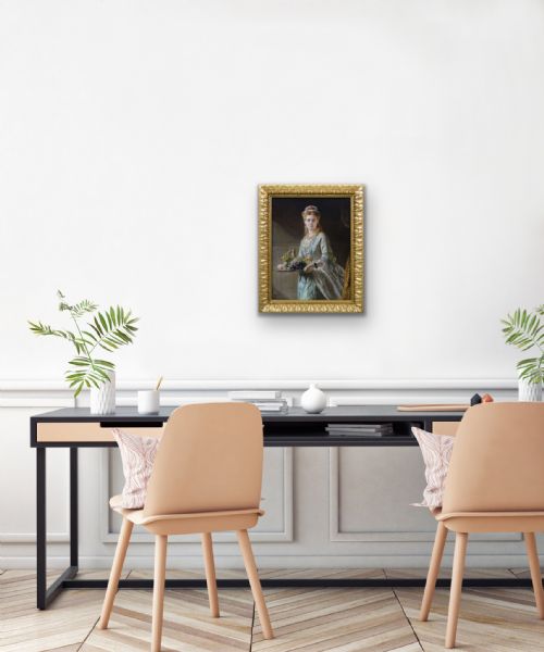 PORTRAIT OIL PAINTING OF A WOMAN HOLDING A TRAY BY JOHN ROBERT DICKSEE - ADDITIONAL PHOTO 9