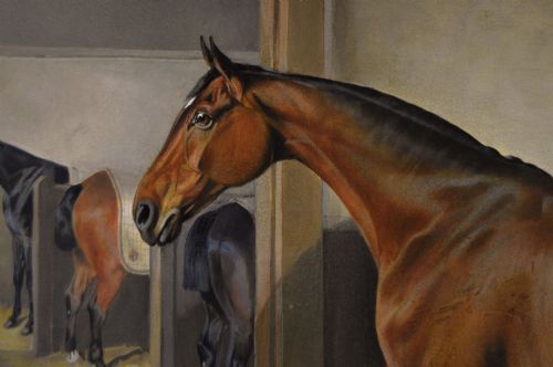 HORSE PORTRAIT OIL PAINTING OF A BAY HORSE IN A STABLE BY EDWARD LLOYD OF ELLESMERE - ADDITIONAL PHOTO 3