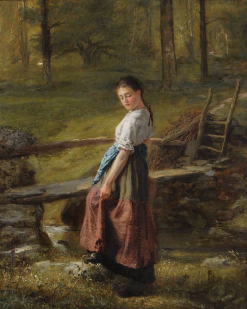 GENRE OIL PAINTING OF A WOMAN NEXT TO A STREAM BY HENRY JOHN YEEND KING - ADDITIONAL PHOTO 1