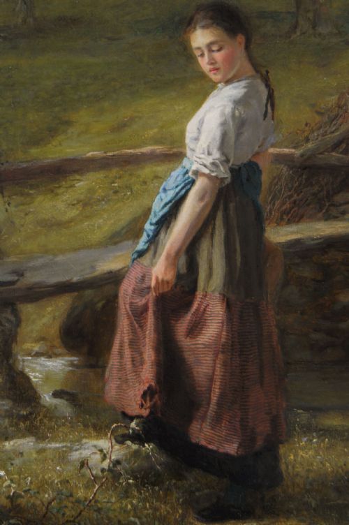 GENRE OIL PAINTING OF A WOMAN NEXT TO A STREAM BY HENRY JOHN YEEND KING - ADDITIONAL PHOTO 2