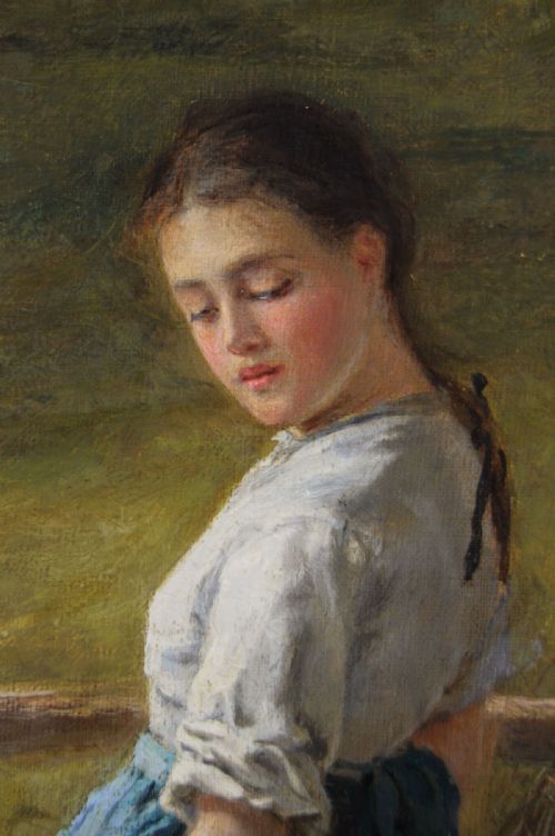 GENRE OIL PAINTING OF A WOMAN NEXT TO A STREAM BY HENRY JOHN YEEND KING - ADDITIONAL PHOTO 3