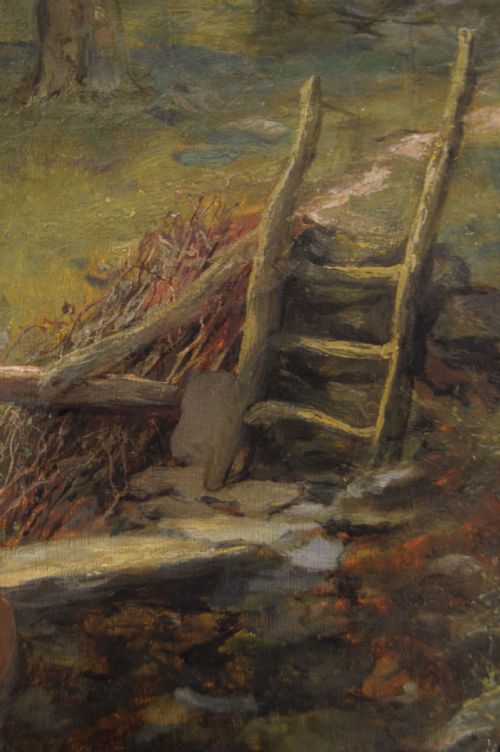 GENRE OIL PAINTING OF A WOMAN NEXT TO A STREAM BY HENRY JOHN YEEND KING - ADDITIONAL PHOTO 4