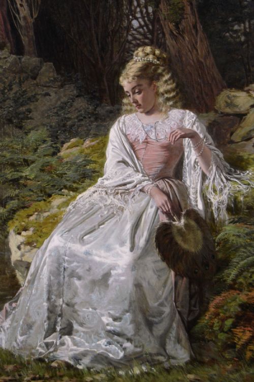 PORTRAIT OIL PAINTING OF A WOMAN SAT NEXT TO A WOODLAND POOL BY THOMAS EDWARD ROBERTS - ADDITIONAL PHOTO 2