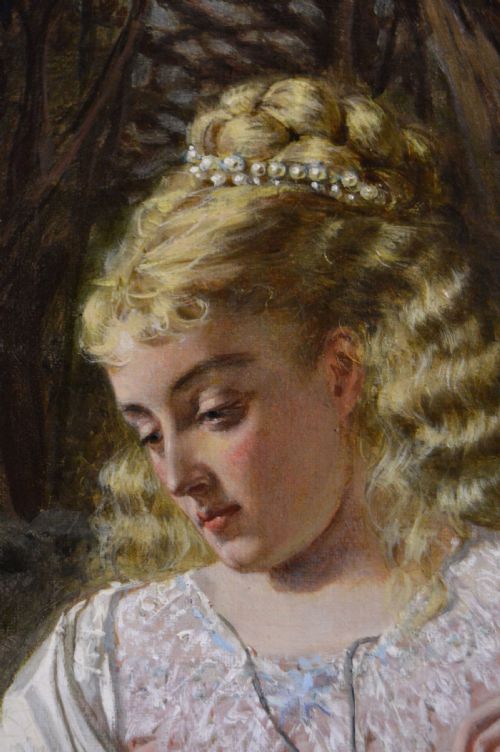 PORTRAIT OIL PAINTING OF A WOMAN SAT NEXT TO A WOODLAND POOL BY THOMAS EDWARD ROBERTS - ADDITIONAL PHOTO 5