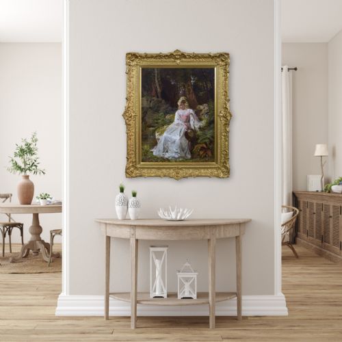 PORTRAIT OIL PAINTING OF A WOMAN SAT NEXT TO A WOODLAND POOL BY THOMAS EDWARD ROBERTS - ADDITIONAL PHOTO 6
