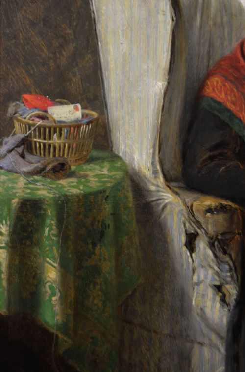 GENRE OIL PAINTING OF AN ELDERLY WOMAN IN A COTTAGE BY HAYNES KING - ADDITIONAL PHOTO 4